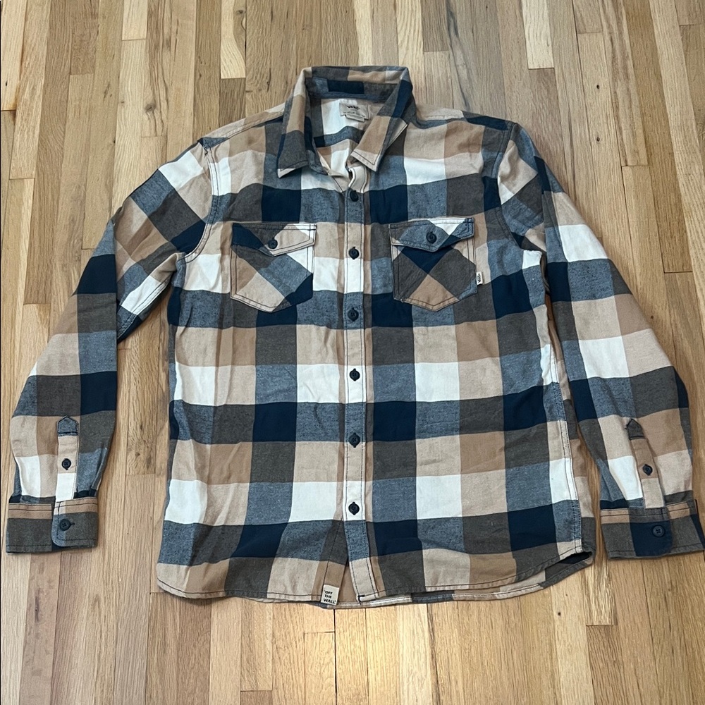 Vans Tan and Navy Plaid Shirt